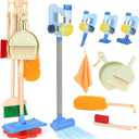 Dreamon Wooden Toddler Cleaning Set - 11Pcs Kids Cleaning Toy Set with 3-in-1 Kids Vacuum That Really Works, Montessori Cleaning Toys with Broom and Mop Set for Toddlers Girls Boys Age 3-6