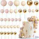 32 PCS Colorful Ball Shaped Cake Topper Pearl Balls Cupcake Cake Insert Topper for Birthday Party Wedding Decoration Supplies (Apricot Gold Light Brown)