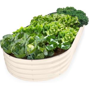 Plant & Plot Galvanized Raised Garden Beds Outdoor // 8×4×1 ft Planter Raised Beds for Gardening, Vegetables, Flowers // Large Metal Garden Box // Patented Tool-Free Design (White)