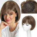 UDU Short Bob Hair Topper for Women Thinning Hair  Clip in Hairpiece for Volume and Coverage  Natural Look Wiglet with Bangs  Lightweight and Breathable (Mixed Brown)