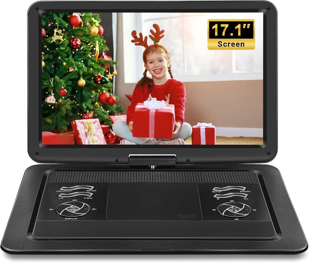 19.6" Portable DVD Player with 17.1" Large HD Screen, 5 Hours Rechargeable Battery, DVD Player Portable with Car Charger, Support USB/SD Card/Sync TV and Multiple Disc Formats, High Volume Speaker