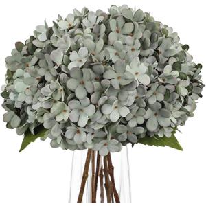 Hollyone 6Pcs Grey Blue Hydrangea Artificial Flowers Faux Real Touch Hydrangeas Silk Flowers with Stem Fake Spring Florals Flower for Home Wedding Table Centerpiece Vase Arrangements Fall Decoration