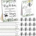 Tandefio 50 Sets Wedding Party Favors Including 1 Ring The Bells Wood Sign 50 Mini Silver Kissing Bells with 50 Seating Place Cards and Twist Ties Wedding Reception Gifts Thank You Gift for Guest