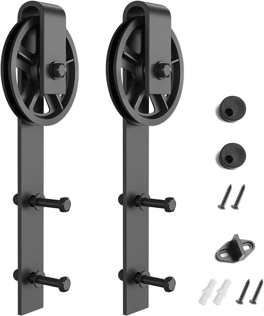 SMARTSTANDARD Sliding Barn Door Hardware Hangers 2pcs (Black) (Big Wheel Hangers)