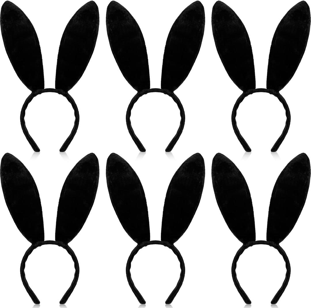 WILLBOND 6 Pieces Halloween Plush Bunny Ears Cute Bunny Headband for All-age Costume Cosplay Easter Christmas (Black)
