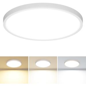 1PACK LED Flush Mount Ceiling Light Fixture, 3000K-4000K-6500K & 100W Equivalent Modern Kitchen Ceiling Lamp 24W 3200Lm 12 Inch Closet Round Surface for Bathroom Laundry Bedroom Hallway (White)