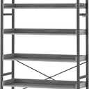 HCHQHS Bookshelf, Adjustable Industrial Bookcase, Vertical Tall Book Shelf, Wood and Black Metal Open Bookshelves for Home Office, Living Room, Bedroom (Grey, 6-Tier (31" W x 70" H))