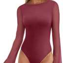 REORIA Women's Trendy Sexy Boat Neck Bell Sleeve Sheer Mesh Going Out Bodysuit Tops, 2XL