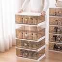 3-Pack Premium Amber Clear PET Shoe Boxes, XL Foldable Sneaker Display & Storage Organizer, Magnetic Door, Double Capacity Fits 2 Pairs Up to Mens US Size 14, Stackable for Closet Bedroom Entryway
