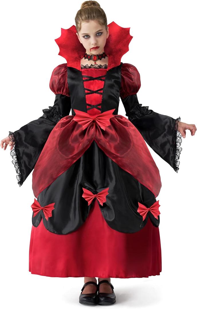 Spooktacular Creations Vampire Costume for Girls, Halloween Costume for Girls, Halloween Victorian Vampiress Dress (Small(5-6 yrs))