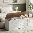 CHOEZON Storage Chest, 47.2" Wooden Storage Trunk, Modern Storage Bench with Safety Hinge, Toy Box, Farmhouse Style, for Bedroom, Living Room, Walnut and White MCW16WL, 47.2"L x 15.7"W x 19"H