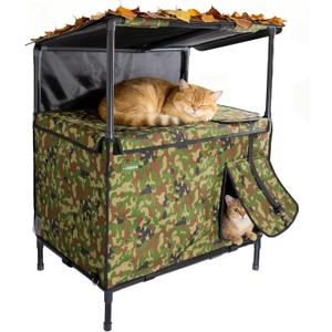 4-Season Cat House - Waterproof Outdoor Pet Shelter & Indoor Cat Cave - Removable Heating Pad for Winter, Cooling Mat Compatible for Summer - Secure Sanctuary for Feral & Home Cats