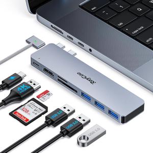 USB C Adapter HDMI Hub for MacBook Pro/Air M1 M2 2023 2022 2021 13"15"16", RayCue USB C to HDMI Mac Accessories Multiport Dongle with 4K HDMI, Thunderbolt 3, 3 USB A 3.0 Data Ports, SD&TF Card Reader (New MacBook hdmi Adapter)