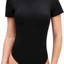 SHEIUGU Women's Crew Neck Short Sleeve Slim Fit T Shirts tops Basic Bodysuit Leotard Clothing, S