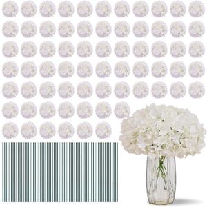 68PCS White Hydangea Artificial Flower Bulk Ivory Heads with 8" Stems, 6.2" Large Faux Hydrangeas Bulk for Wedding Centerpieces, Home Decor, Party, DIY Wreaths