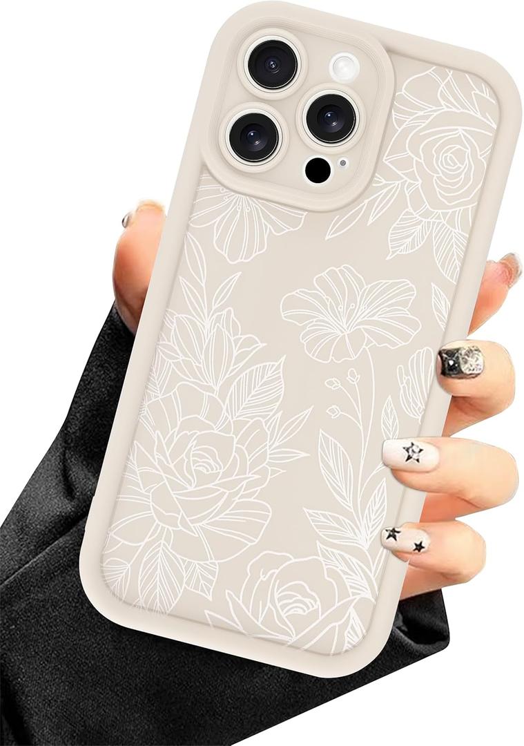 Compatible with iPhone 13 Pro Case, White Floral Flower Aesthetic Design for Girls Women Full Camera Lens Soft Silicone Shockproof Protective Cover
