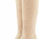 Women Cowboy Knee High Boots Chunky Block Heel Square Toe Tall Riding Boots (9.5, Beige)