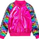 Girls Flip Sequin Jackets Kids Rainbow Sparkle Outwear Toddler Boys Glitter Sleeve Shiny Metallic Coat Birthday (Pink, XXXL)