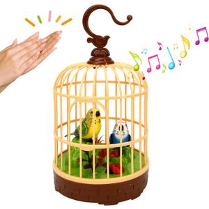 Singing Bird in a Cage Toy, Voice-Activated Induction Birdcage with Talking Chirping Parrot, Realistic Moving Animation, Lifelike Sound, Motion Sensor Music Box, Desk Room Decor (No battery included)