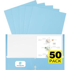 Blue Folders with Pockets 50 Pack Pastel Colors,2 Pocket Folders Fit Letter Size Paper,Paper File Folder for School Office Home Bussiness