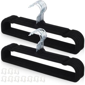 Velvet Pant Hangers Non Slip 20 Pack Black Velvet Hangers Plastic Rectangular Slim Velvets Hanger with 10 Hooks for Jean, Bra, Shorts
