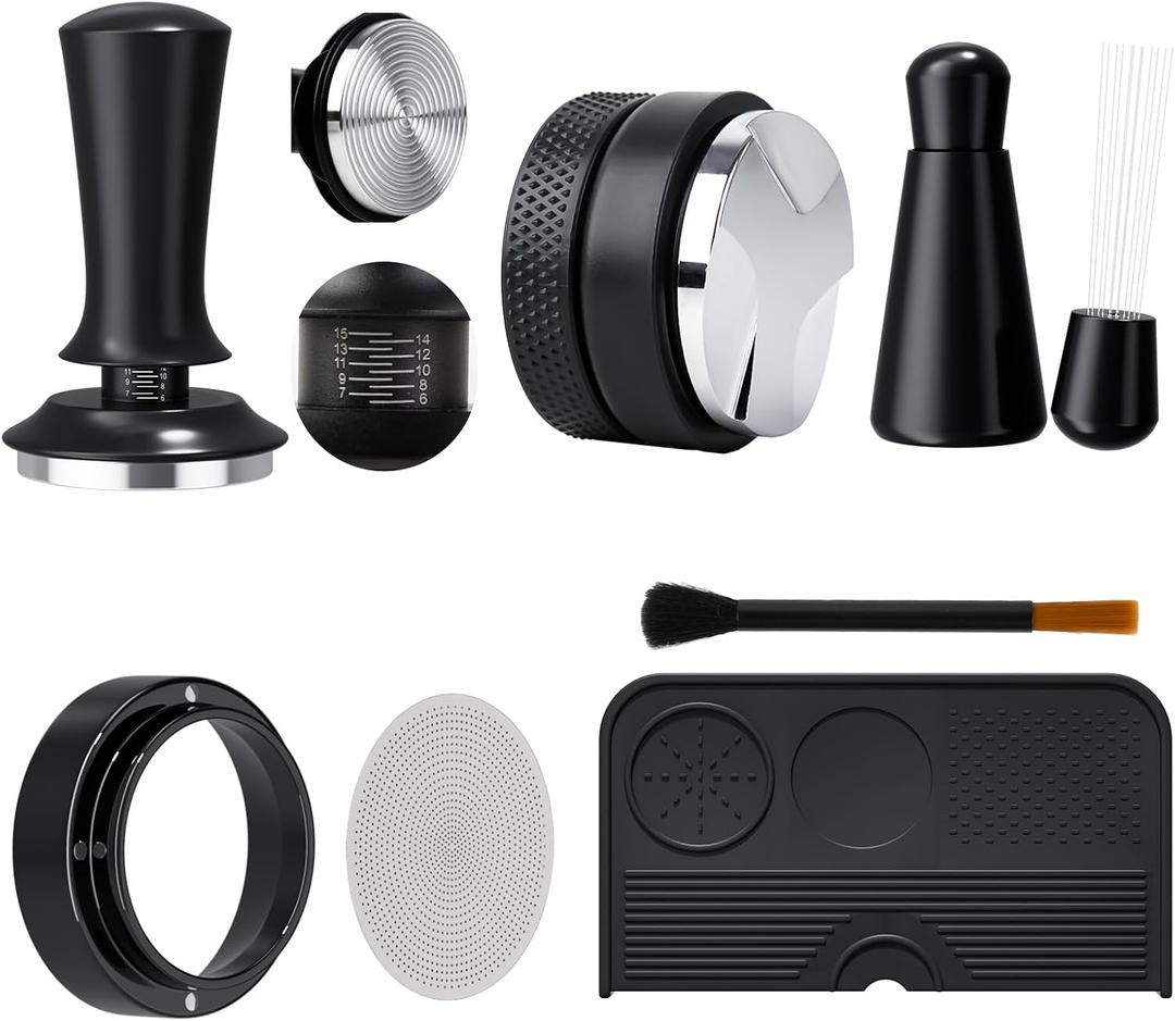 7 PCS Espresso Accessories, 54mm Espresso Tamper Tools, Coffee Distributor, WDT Tool Espresso Machine Accessories, Food Grade Silicone Espresso Tamping Mat, Dosing Funnel, Cleaning Brush & Puck Screen