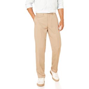 Amazon Essentials Men's Classic-Fit Expandable-Waist Flat-Front Dress Pant (34W x 32L, Khaki Brown)