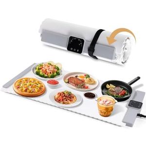 Food Warming Mat - 5 Temperature Settings, 4-Hour Timer, Child Lock, Flexible Silicone, Easy Clean, Multi-Use, Perfect for Home, Parties, and Picnics