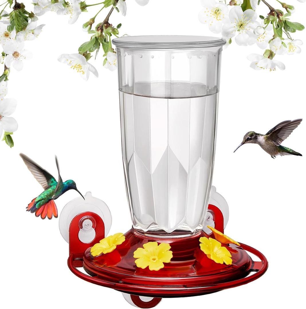Kingsyard Window Hummingbird Feeder for Outside, 14 Oz Hummer Bird Nectar Feeder with 4 Feeding Ports & Circle Perch, Easy to Clean and Refill, Hummingbird Gifts (Transparent)