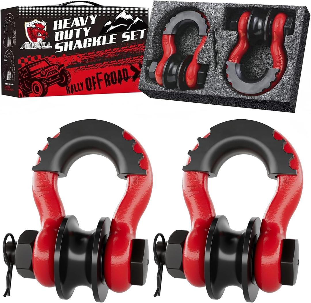 Upgraded Snatch Block, 3/4" D Ring Shackle (2 Pack) 22,000lb Break Strength with Towing Pulley, Heavy Duty Offroad Recovery Accessory for Truck, Tractor, ATV & UTV - Red