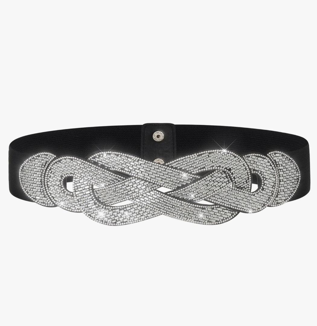 Wide Elastic Rhinestone Belt Women Sequin Belt Stretch Disco Waist Accessories for Dressy and Jumpsuits