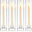 Hurricane Taper Candle Holders - Set of 6 Clear Glass Tapered Candlesticks with Covers, 11.8 inch Tall Fluted Candle Stick Holder Bulk, Ribbed Centerpieces for Wedding Christmas Table Decor