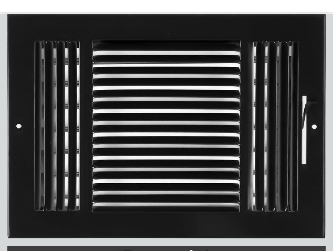 HVAC Premium 12"w X 8"h 3-Way AIR Supply Grille - Vent Cover & Diffuser - Flat Stamped Face - Black [Outer Dimensions: 13.75"w X 9.75"h]