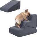 Dog Ramp for Bed, 16.5" H Dog Stairs for High Bed, 2 in 1 Pet Steps for Small Dogs, 3-Step Foldable Transformable Large Cats Ramp to Get on Couch, Non-Slip Balanced, Grey, 3.0, 15.7x19.7x16.5in