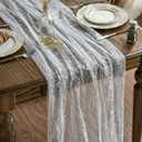 Artoid Mode 3Pcs White Silver Gauze Table Runner 120 Inch 10FT, Glitter Metallic Foil Sheer Dining Wedding Anniversary Holiday Birthday Table Decor for Home Party