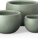 Kante 19.9",15.7",11.8" Dia Round Concrete Planter Set of 3, Outdoor/Indoor Large Bowl Plant Pots with Drainage Hole and Rubber Plug for Garden Patio Balcony Home, Mint Green