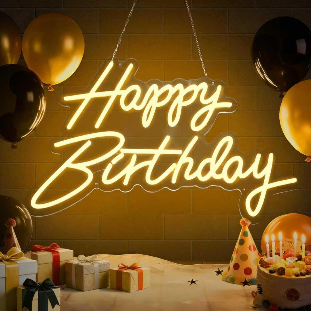 HMT Happy Birthday Neon Sign USB Powered 19.611.8 Inch Large LED Light Up Sign for Backdrop & Birthday Party Decor