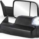 KUIPERAUTO Pair Black Power Heated Towing Mirrors Compatible for 1998-2001 Dodge Ram 1500/1998-2002 Dodge Ram 2500 3500 w/White DRL, Led Turn Light, Larger than standard