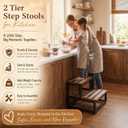 2 Tier Step Stools for Adults with Non-Slip Stickers, Heavy Duty Bed Steps for High Beds,Kitchen Step Stool,Wide Wooden Step Stools for Kids, Step Stool for RV