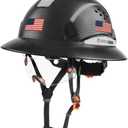 GREEN DEVIL Full Brim Hard Hat Vented Construction Safety Helmet OSHA Approved Cascos De Construccion ABS Work Hardhat for Men&Women 6 Point Adjustable Ratchet Suspension Custom Pattern Design, Matte Black Graphite Pattern With Built-In Visor