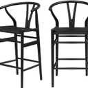 Weave Counter Height Bar Stool, 27" Fully Assembled Wishbone Barstool with Back and Straight Wood Legs, Mid Century Modern Bar Chair Island Stool for Kitchen Island, Black, Pack of 1 
