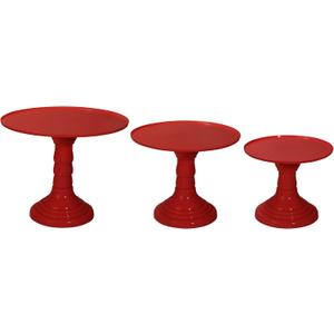 3 Pieces Colorful Plastic Pedestal Cake Stand Set 1x 9in x 7.5in, 1x 11in x 9in, 12.5in x 10in (Red)