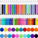 Tudomro 20 Sets Lipstick Holder Keychain Poms Keychains Bulk Lip Balm Holder Set Include Colorful Wristlet Key Rings Ball Metal Key Rings for Lipstick Lanyards Women