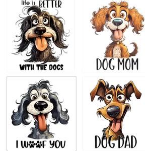 4pcs Dog Dad Mom Iron on Transfers Heat Transfer Decals Iron on Transfers for T Shirts Patches Sticker for Clothes Pillow Covers DIY Appliques
