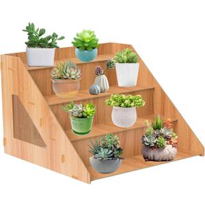 4 Tier Retail Wooden Display Riser, Wood Craft Fair Display Rack Candle Soap Stand for Shows Countertop Stand for Tumblers Cupcakes Candy Collectibles Perfume