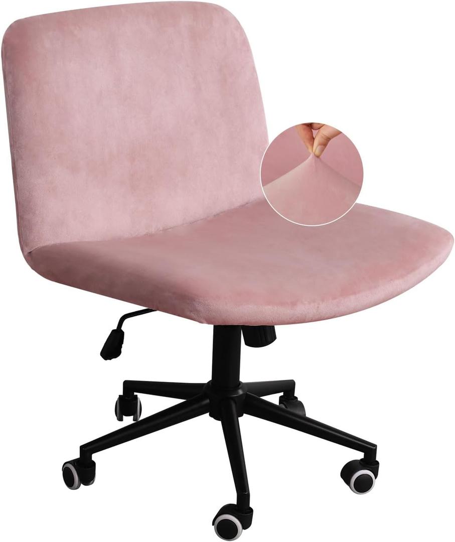 NICEEC Criss Cross Armless Office Dorm Desk Chair Cover, Vanity Chair Covers, Computer Mid Back Wide Seat Chair Without Arms Protector, Spandex Stretch Slipcover, Pink