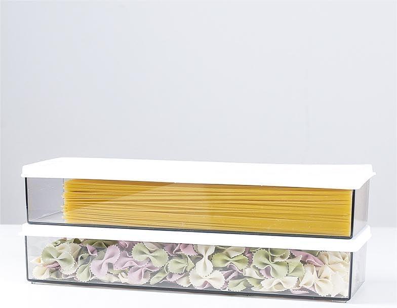 JJYHEHOT 2 Pack Airtight Pasta Containers with Lid, 1.1L Spaghetti Noodle Food Storage Box, Clear Rectangular Cereal Canister for Kitchen Pantry, Plastic Stackable Food Organizer for Fridge