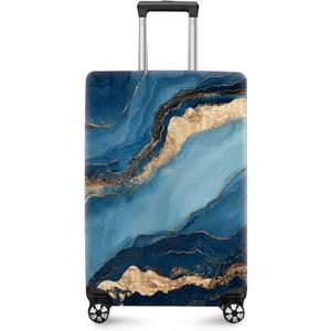 ANNA QUEEN Blue Marble Luggage Cover, Modern Gold Vein Abstract Design Suitcase Protector, Washable Stretchable Travel Sleeve for 32-34 Inch Luggage XL