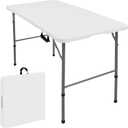 Folding Tables with Carrying Handle Lightweight Rectangular Portable Plastic Camping Table Steel Legs for Party, Dining, Wedding, Events, Picnic Indoor, Outdoor (1, White, 4 FT)