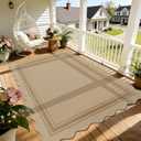 6x9 Scalloped Rug Easy Jute Washable Outdoor Patio Rug for Living Room | Non-Slip Indoor Outdoor Rugs Tan Geometric Neutral Carpet for Backyard Patio Dining Room Living Room
